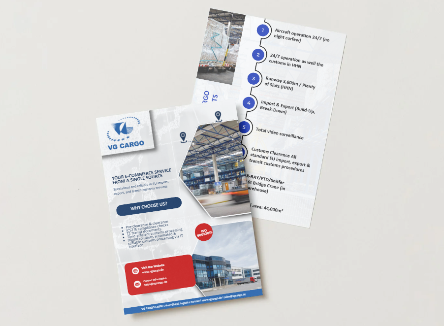 VG Cargo flyer: e-commerce en douanediensten, voor- en achterkant